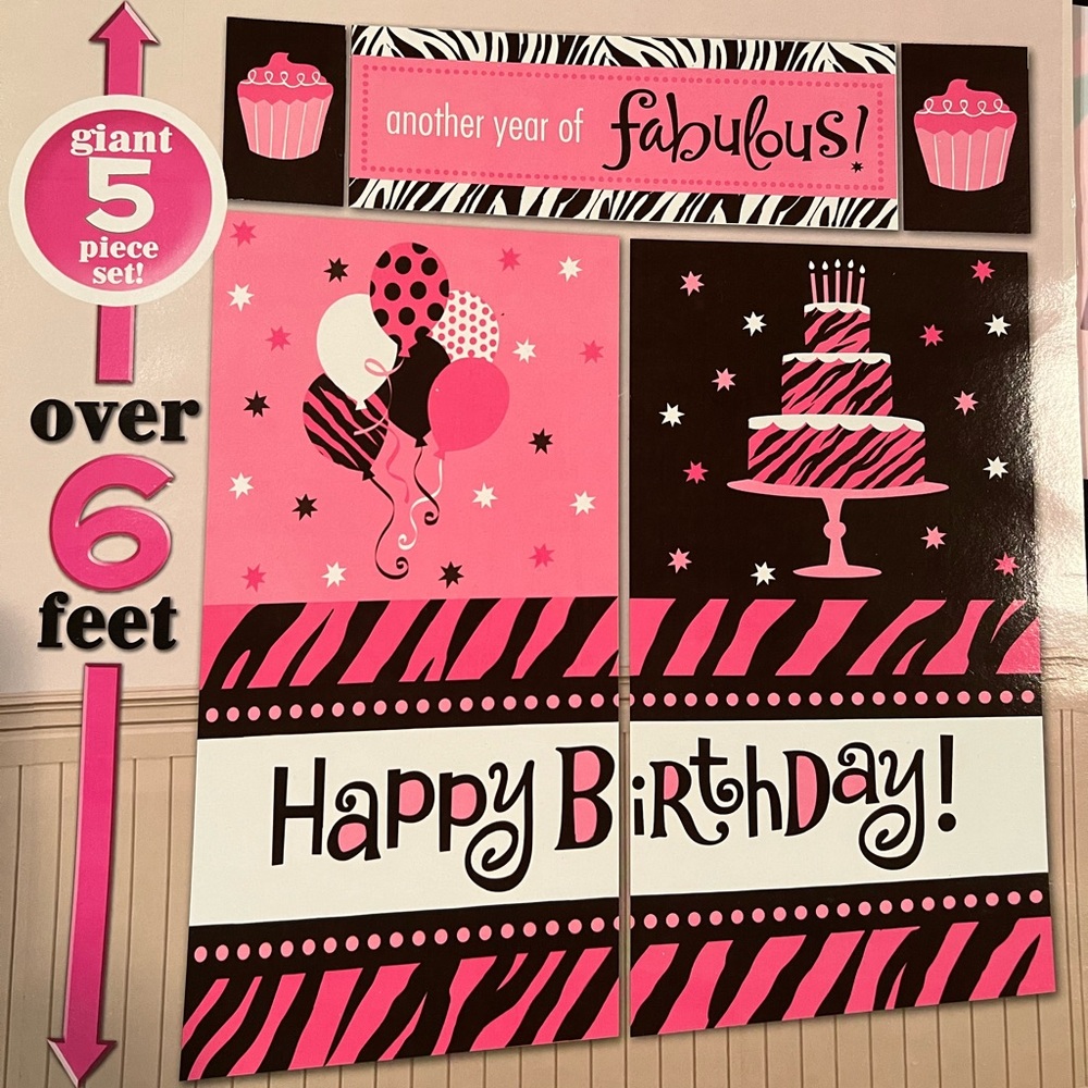 Birthday decorations - pink, black and white